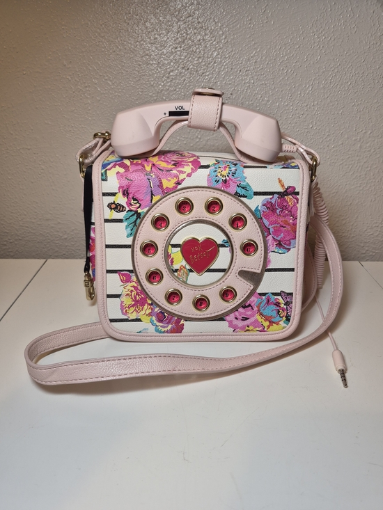 Betsey Johnson Handbags - Betsey Johnson Pink Floral Retro Phone Crossbody Bag with Gold Accents